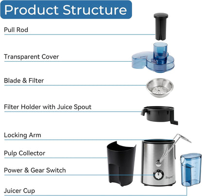 Juicer, 800W Centrifugal Juicer (Suitable for Whole Fruits and Vegetables)