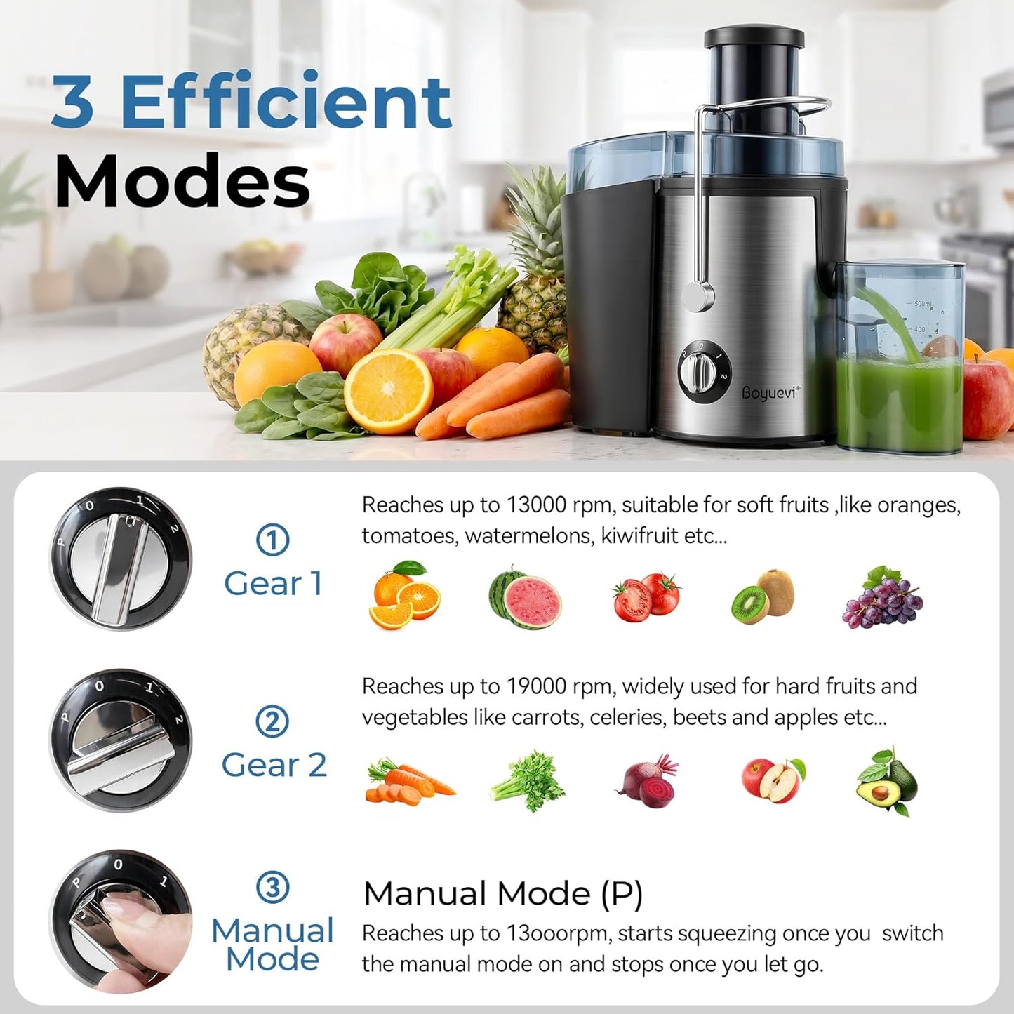 Juicer, 800W Centrifugal Juicer (Suitable for Whole Fruits and Vegetables)